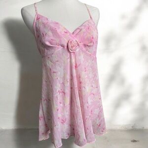 Vintage Linda Floral Pink Women's chemise slip M coquette fairy feminine